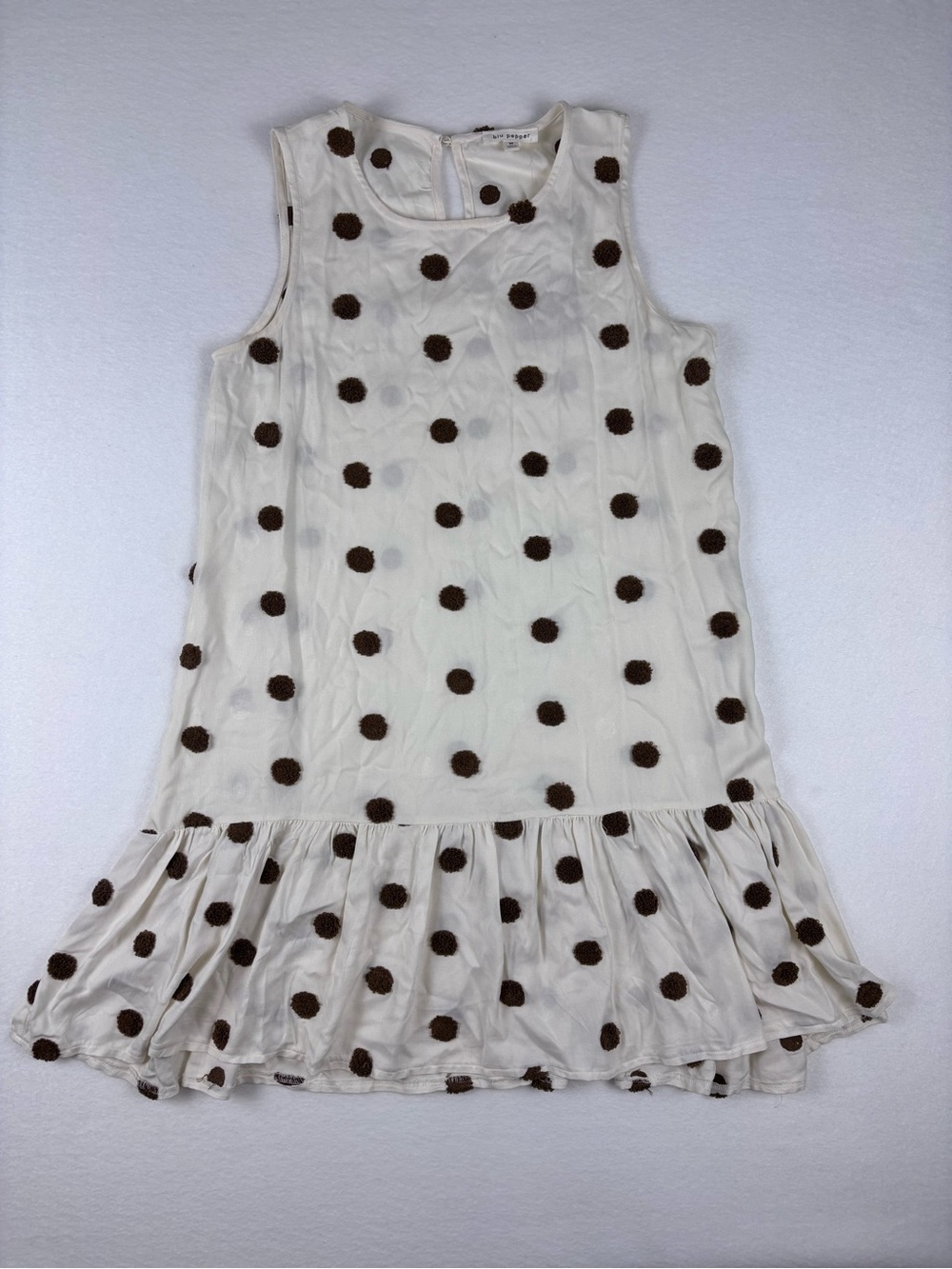 Blu Pepper NWT Women’s Medium Ivory Brown Polka Dot Ruffle Dress Coquette